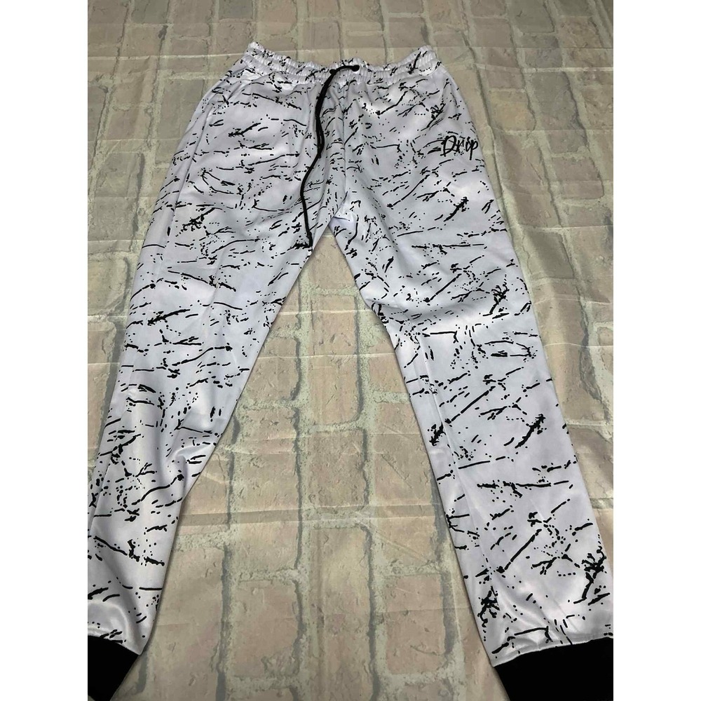 ENCRYPTED Mens XX Large White Black Splatter‎ Print Jogger Pants
